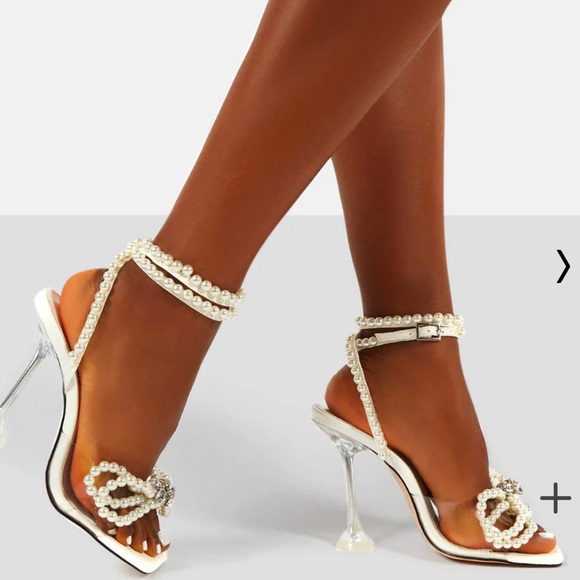 White Pearly Strap Heels - Picture 1 of 5